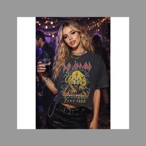 Vintage Def Leppard 1988 Hysteria Tour Graphic Tee Xl Black Distressed